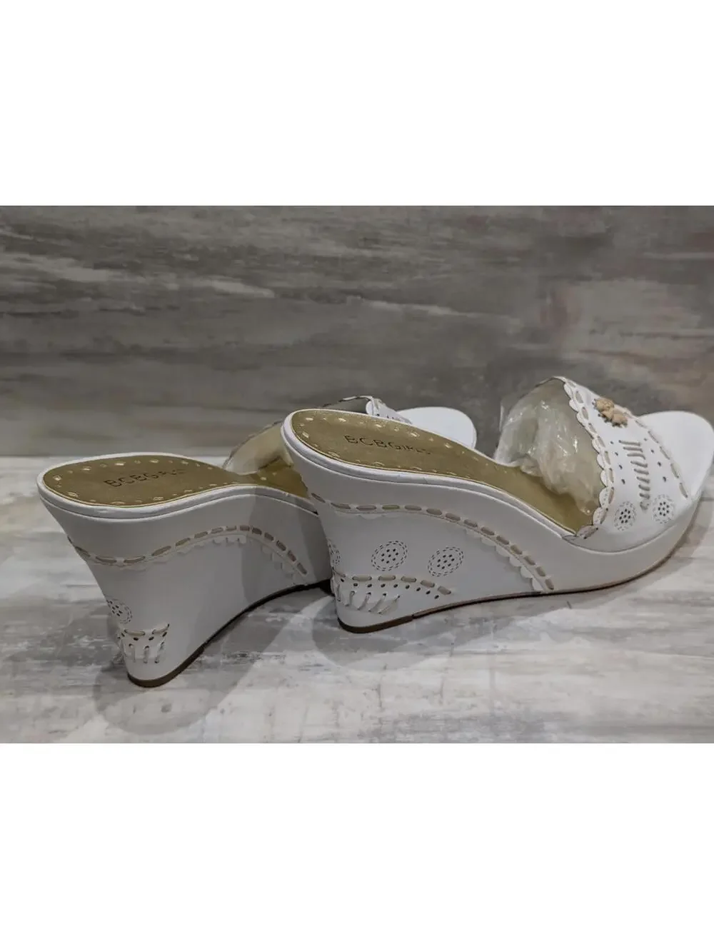 BCBGirls White Wedge Sandals with Decorative Cutouts Sz 11B